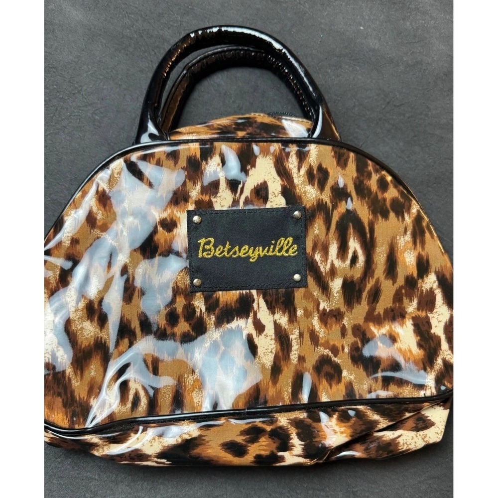 Betsey Johnson Leopard Print Top Handle Bag Clear Patent Trim Satchel Handbag